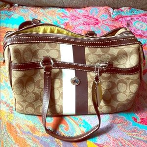 Coach Barrel tan and white purse